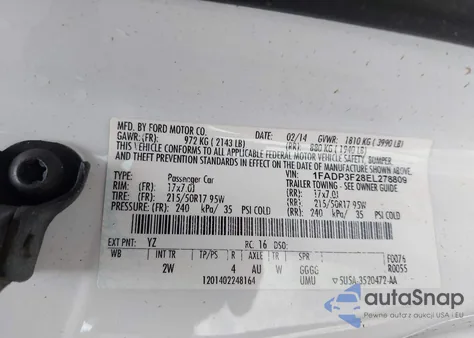 2014 Ford Focus Se из США, поврежденный, VIN 1FADP3F28EL278809